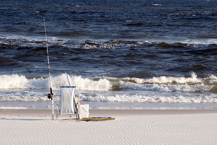fishing gear on an Alabama Gulf coast beach
