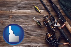 idaho map icon and fishing rods and reels