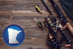 minnesota map icon and fishing rods and reels