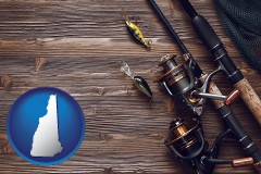 new-hampshire map icon and fishing rods and reels