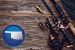 oklahoma map icon and fishing rods and reels