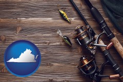 virginia map icon and fishing rods and reels