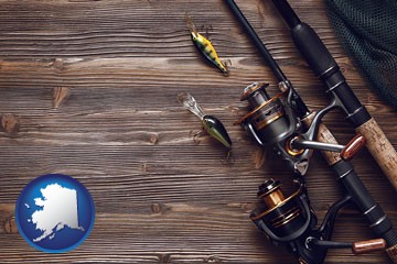 fishing rods and reels - with Alaska icon
