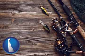 fishing rods and reels - with Delaware icon