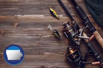fishing rods and reels - with Iowa icon