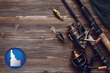 fishing rods and reels - with Idaho icon