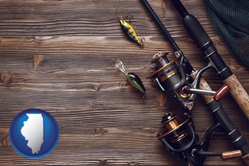 fishing rods and reels - with Illinois icon