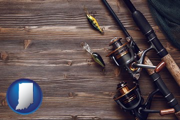 fishing rods and reels - with Indiana icon