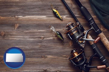 fishing rods and reels - with Kansas icon