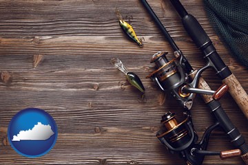 fishing rods and reels - with Kentucky icon