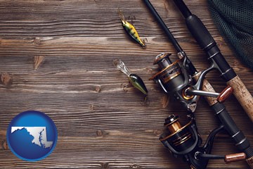 fishing rods and reels - with Maryland icon