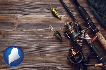 fishing rods and reels - with Maine icon