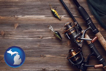 fishing rods and reels - with Michigan icon