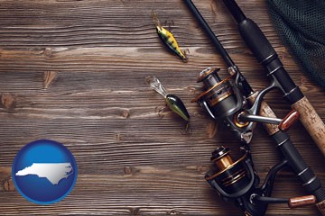 fishing rods and reels - with North Carolina icon