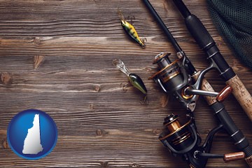 fishing rods and reels - with New Hampshire icon
