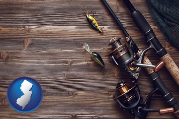fishing rods and reels - with New Jersey icon