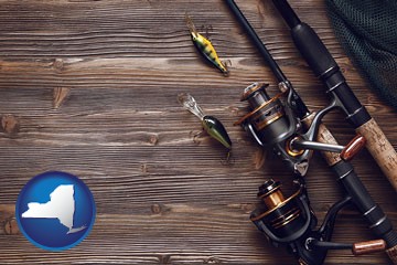 fishing rods and reels - with New York icon