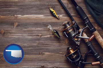fishing rods and reels - with Oklahoma icon