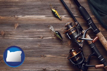 fishing rods and reels - with Oregon icon
