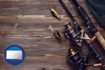 fishing rods and reels - with South Dakota icon
