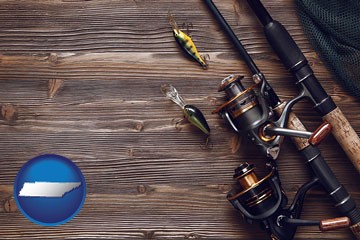 fishing rods and reels - with Tennessee icon