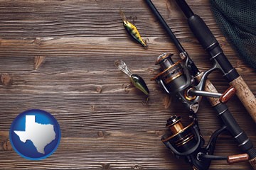 fishing rods and reels - with Texas icon