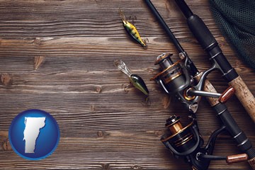 fishing rods and reels - with Vermont icon