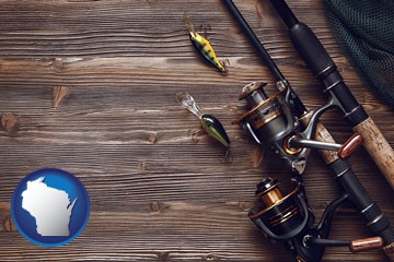 fishing rods and reels - with Wisconsin icon