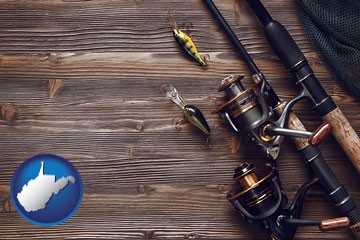 fishing rods and reels - with West Virginia icon