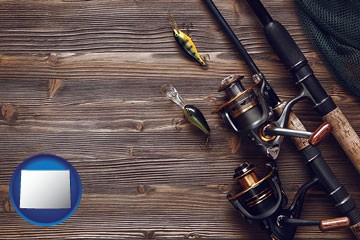 fishing rods and reels - with Wyoming icon