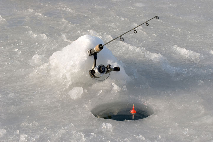 ice fishing on a frozen Minnesota lake
